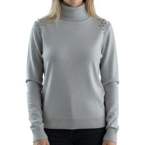 Bershka Knitwear Basic Gray Turtleneck Sweater with Shoulder Studs Women's Large